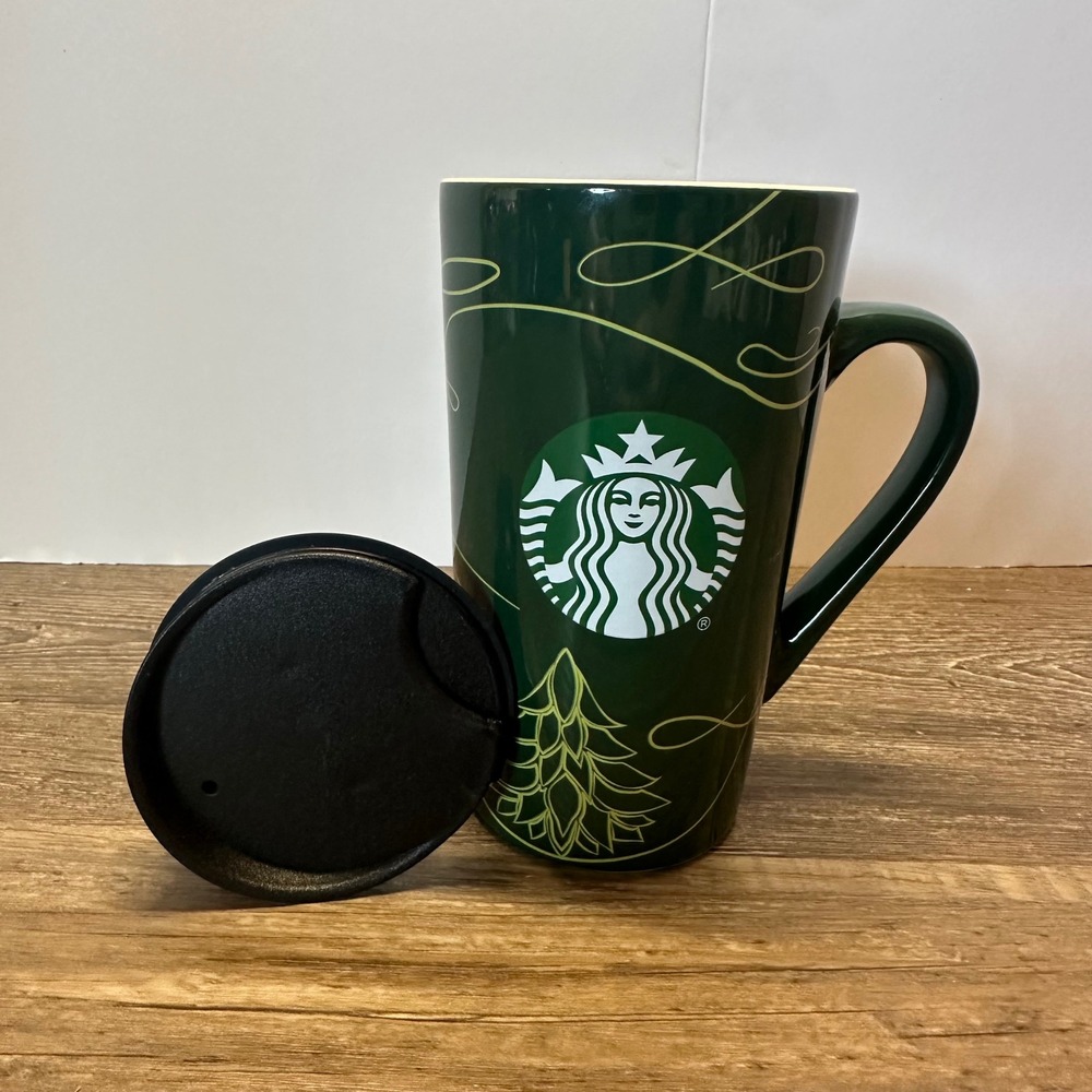 Starbucks Forestโ Green Holiday Ceramic Travel Mug with Lid 14oz Pine Tree Siren